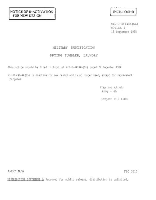 MIL MIL-D-44144A Notice 1 - Inactivation
