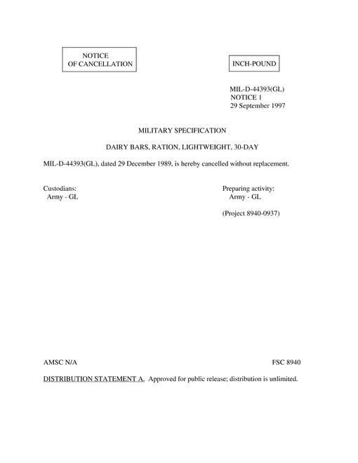 MIL MIL-D-44393 Notice 1 - Cancellation