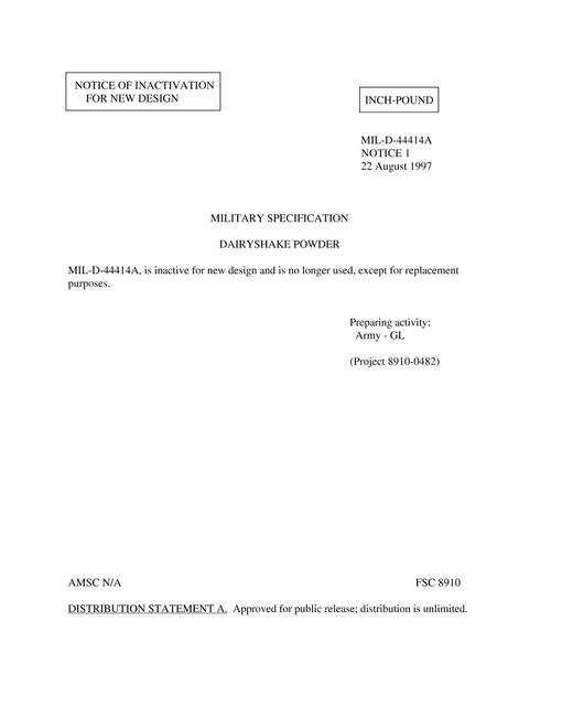 MIL MIL-D-44414A Notice 1 - Inactivation