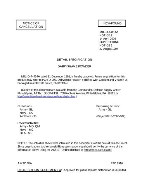 MIL MIL-D-44414A Notice 2 - Cancellation