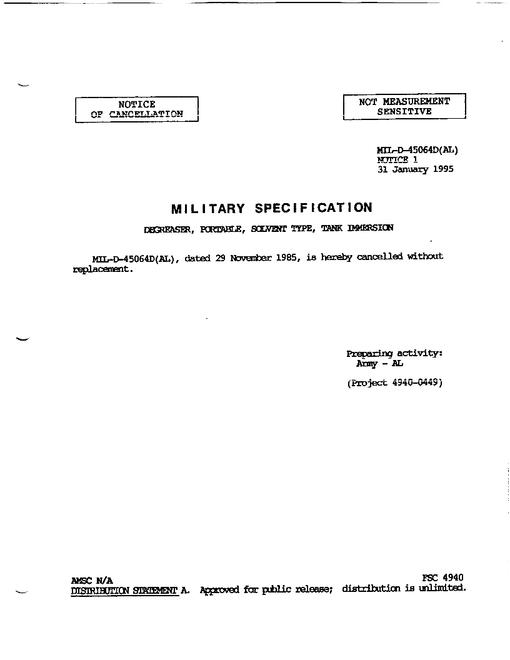 MIL MIL-D-45064D Notice 1 - Cancellation