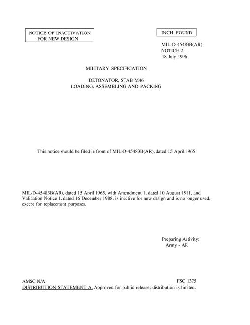 MIL MIL-D-45483B Notice 2 - Inactivation