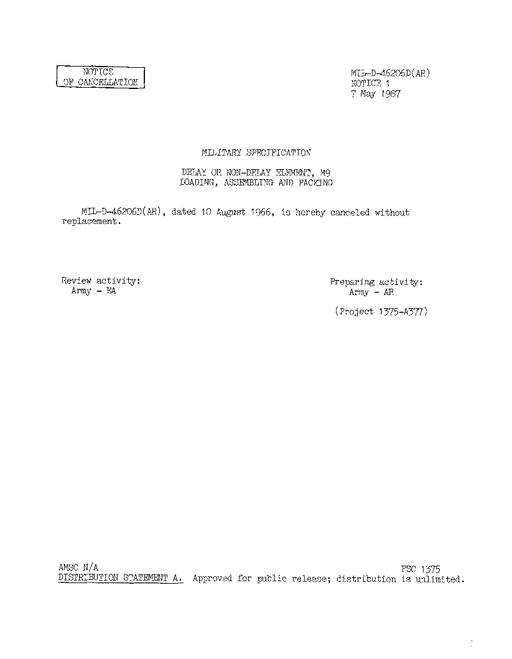 MIL MIL-D-46206D Notice 1 - Cancellation