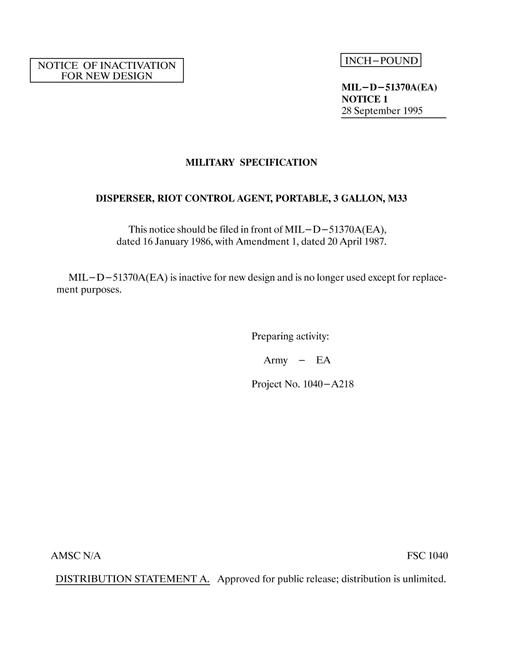 MIL MIL-D-51370A Notice 1 - Inactivation