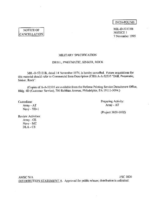 MIL MIL-D-52121B Notice 1 - Cancellation
