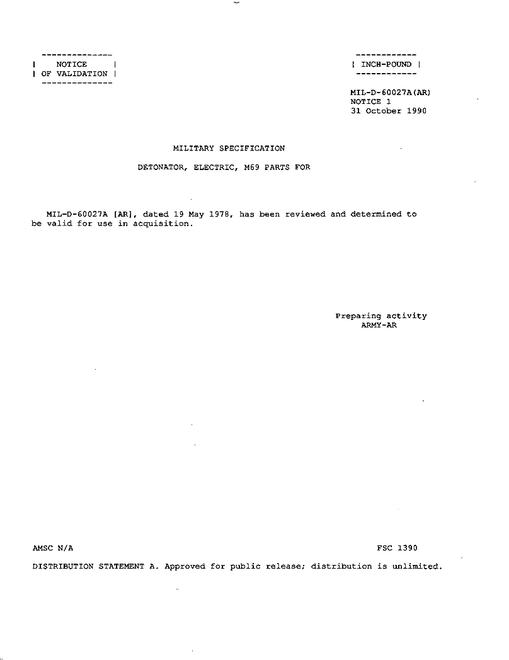 MIL MIL-D-60027A Notice 1 - Validation