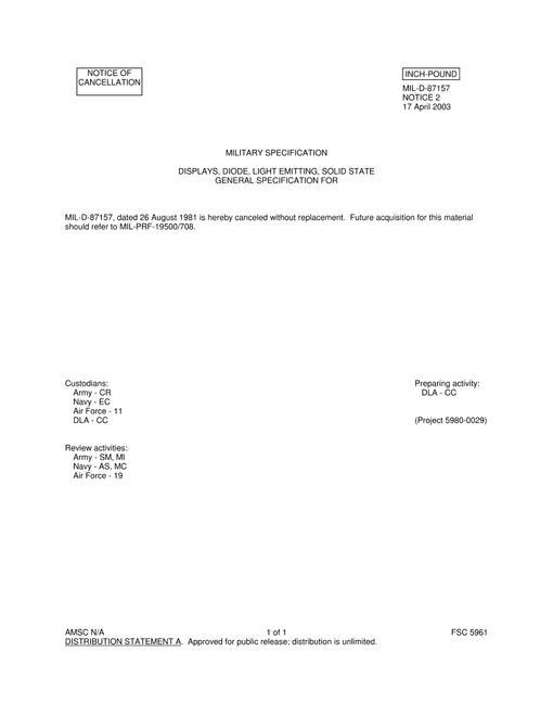 MIL MIL-D-87157 Notice 2 - Cancellation