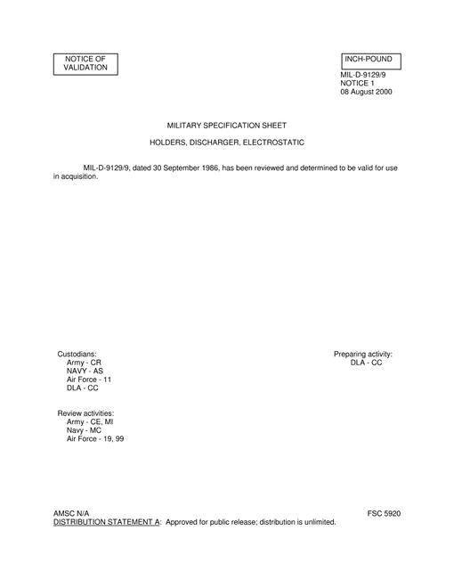 MIL MIL-D-9129/9 Notice 1 - Validation