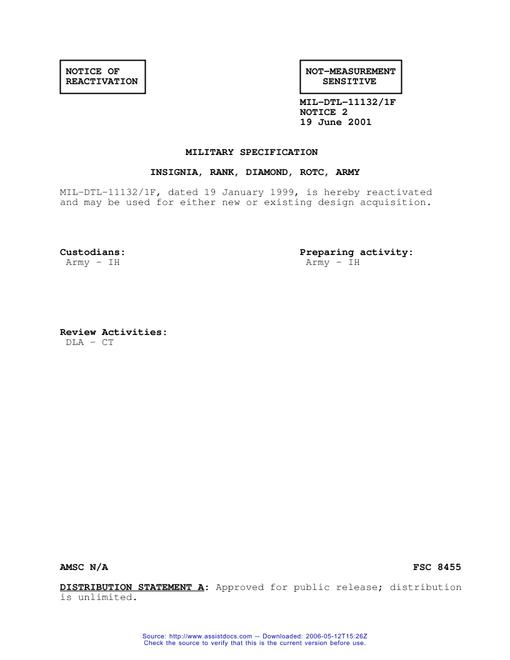 MIL MIL-DTL-11132/1F Notice 2 - Reactivation