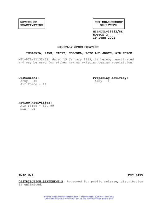 MIL MIL-DTL-11132/8E Notice 2 - Reactivation