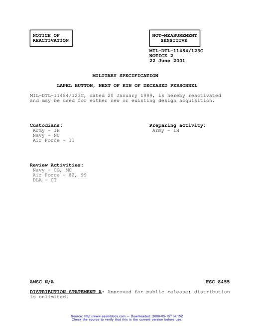 MIL MIL-DTL-11484/123C Notice 2 - Reactivation