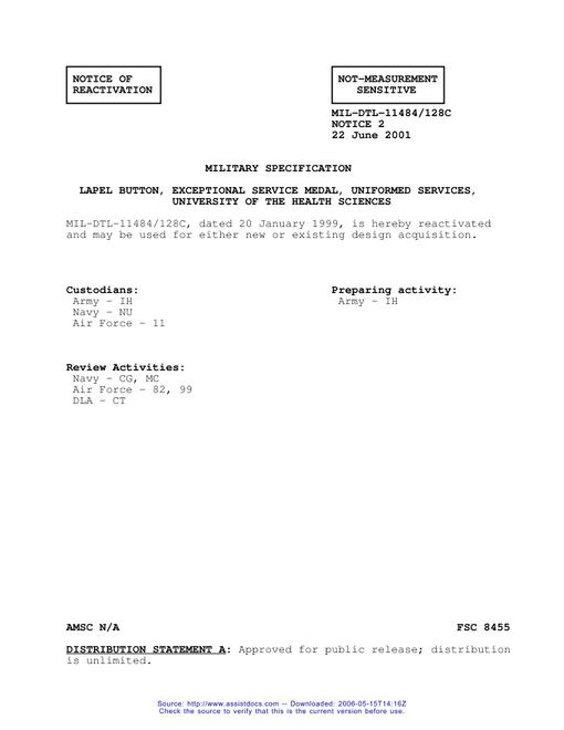 MIL MIL-DTL-11484/128C Notice 2 - Reactivation