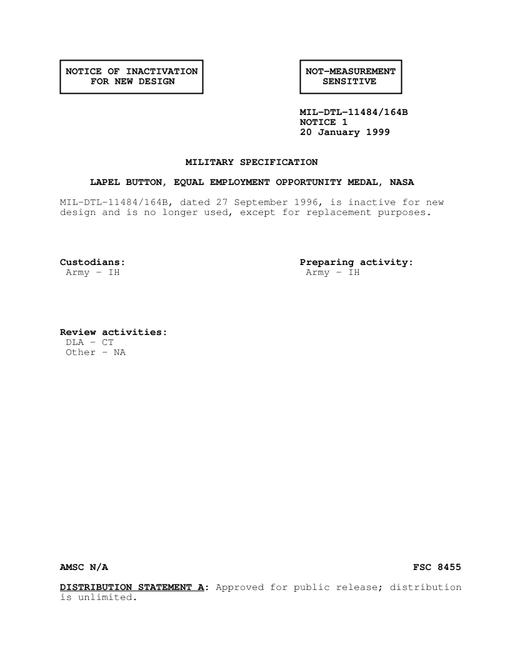 MIL MIL-DTL-11484/164B Notice 1 - Inactivation