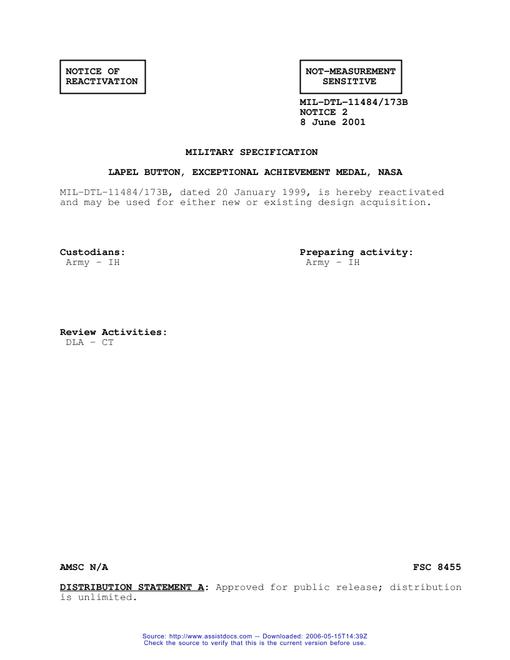 MIL MIL-DTL-11484/173B Notice 2 - Reactivation