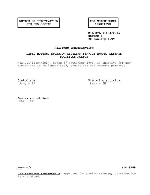 MIL MIL-DTL-11484/201A Notice 1 - Inactivation