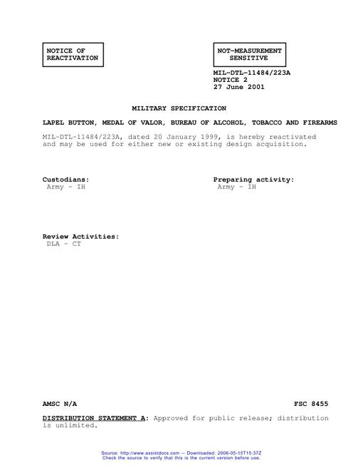 MIL MIL-DTL-11484/223A Notice 2 - Reactivation