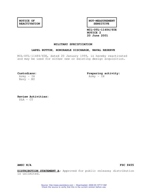 MIL MIL-DTL-11484/60E Notice 2 - Reactivation