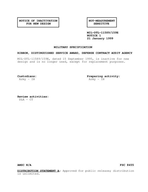 MIL MIL-DTL-11589/159E Notice 1 - Inactivation