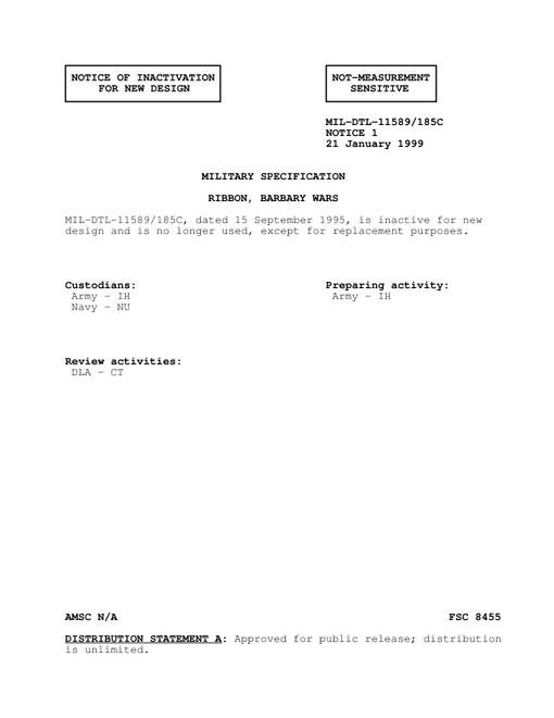 MIL MIL-DTL-11589/185C Notice 1 - Inactivation