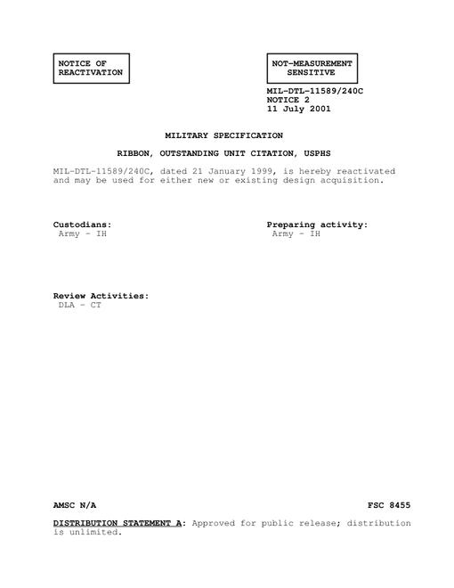 MIL MIL-DTL-11589/240C Notice 2 - Reactivation