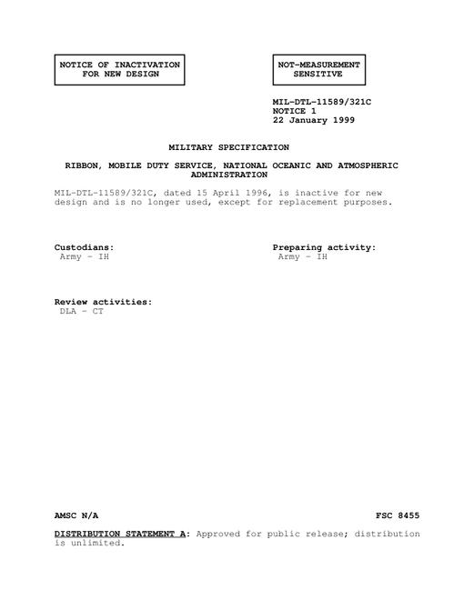 MIL MIL-DTL-11589/321C Notice 1 - Inactivation