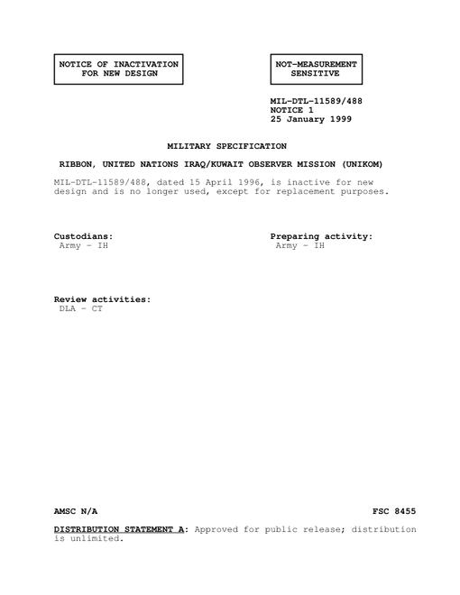 MIL MIL-DTL-11589/488 Notice 1 - Inactivation