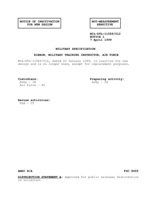 MIL MIL-DTL-11589/512 Notice 1 - Inactivation