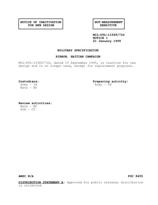 MIL MIL-DTL-11589/71D Notice 1 - Inactivation