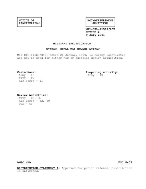 MIL MIL-DTL-11589/85E Notice 2 - Reactivation