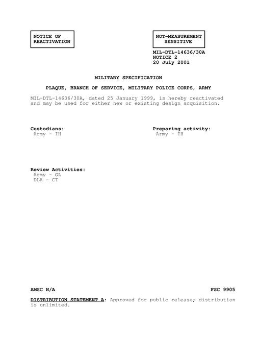 MIL MIL-DTL-14636/30A Notice 2 - Reactivation