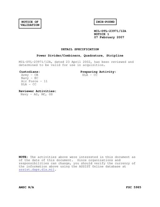 MIL MIL-DTL-23971/12A Notice 1 - Validation