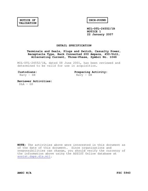 MIL MIL-DTL-24552/1B Notice 1 - Validation