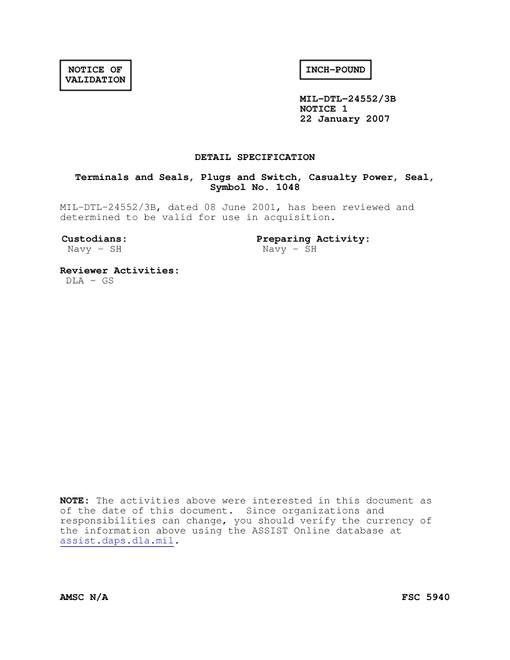 MIL MIL-DTL-24552/3B Notice 1 - Validation