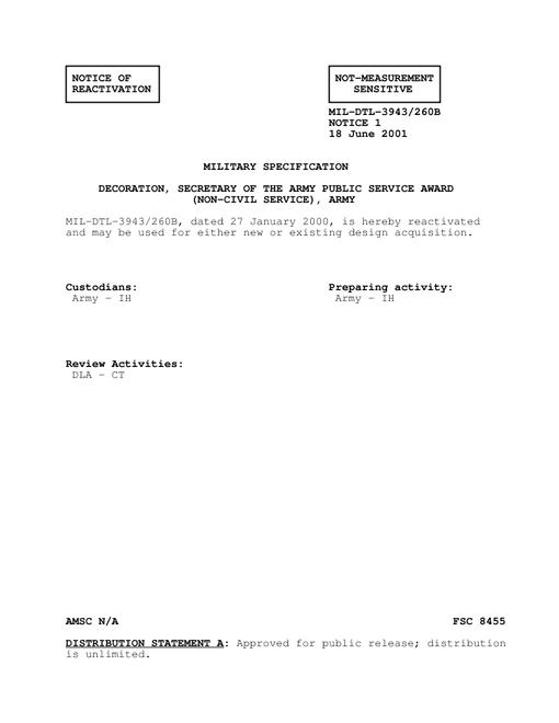MIL MIL-DTL-3943/260B Notice 1 - Reactivation