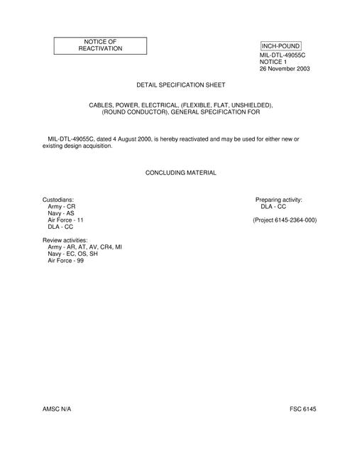 MIL MIL-DTL-49055C Notice 1 - Reactivation