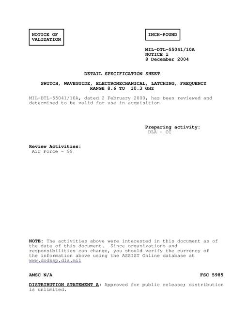 MIL MIL-DTL-55041/10A Notice 1 - Validation