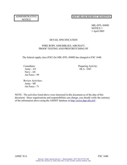 MIL MIL-DTL-5688E Notice 1 - Administrative
