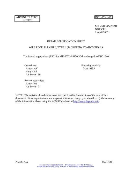 MIL MIL-DTL-83420/3D Notice 1 - Administrative
