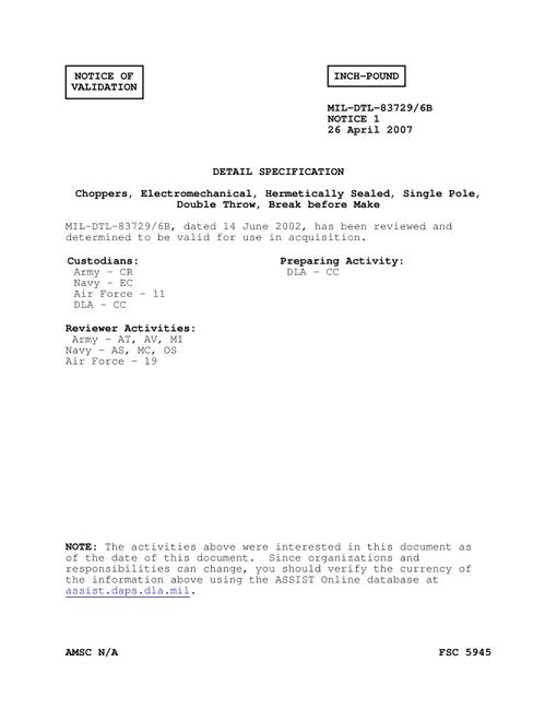 MIL MIL-DTL-83729/6B Notice 1 - Validation