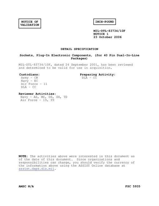 MIL MIL-DTL-83734/10F Notice 1 - Validation