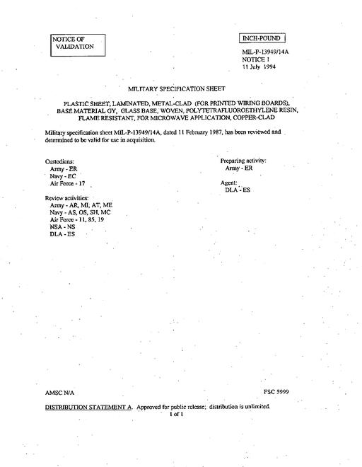 MIL MIL-P-13949/14A Notice 1 - Validation