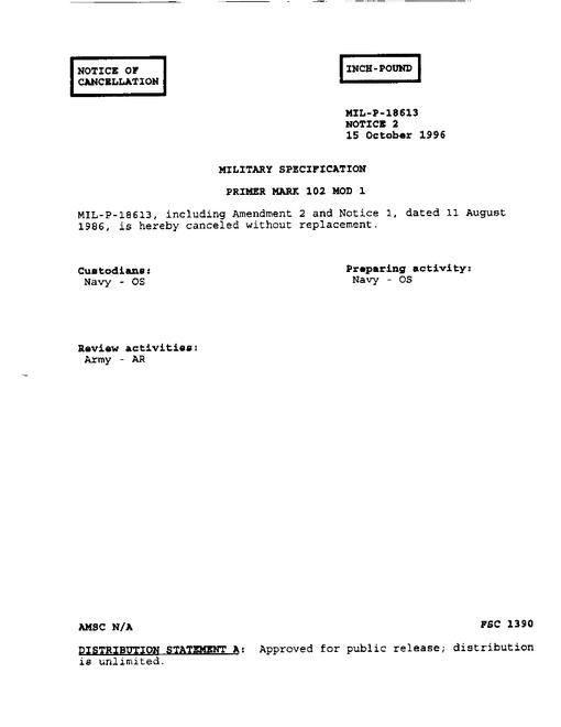 MIL MIL-P-18613 Notice 2 - Cancellation