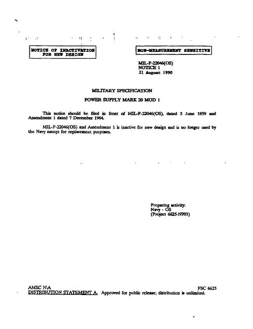 MIL MIL-P-22046 Notice 1 - Inactivation 1