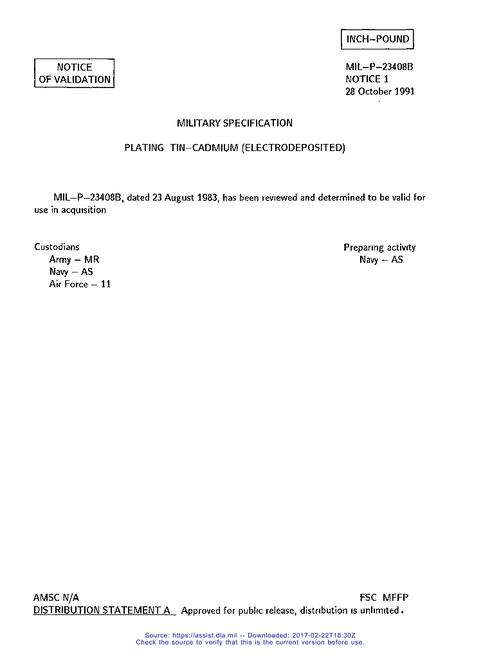 MIL MIL-P-23408B Notice 1 - Validation