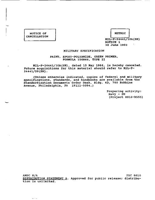 MIL MIL-P-24441/10A Notice 1 - Cancellation