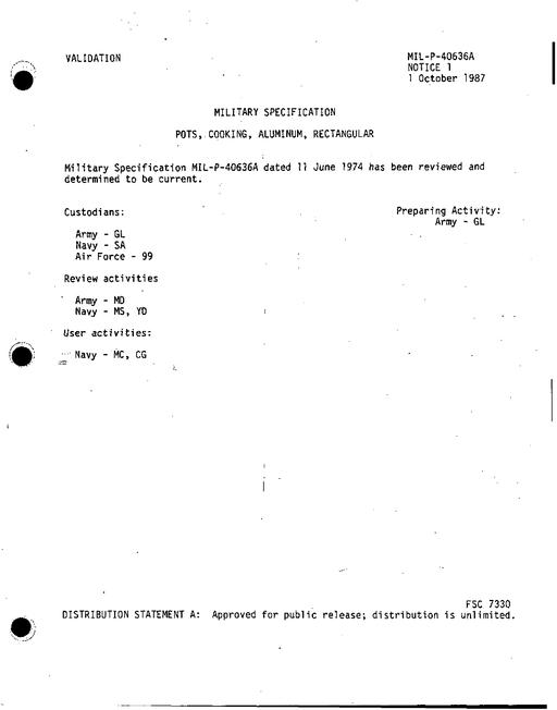 MIL MIL-P-40636A Notice 1 - Validation