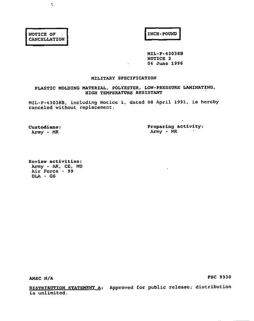 MIL MIL-P-43038B Notice 2 - Cancellation