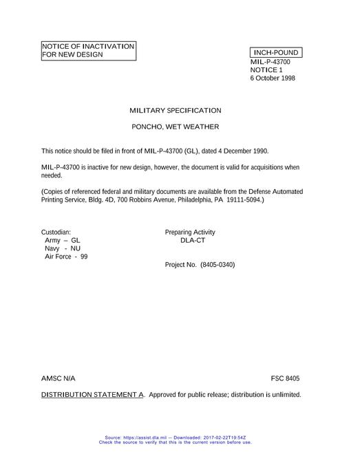 MIL MIL-P-43700C Notice 1 - Inactivation 1