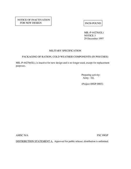 MIL MIL-P-44276 Notice 3 - Inactivation