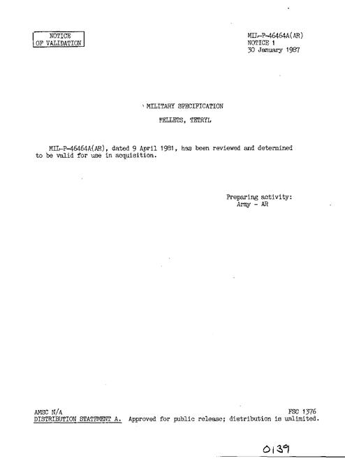 MIL MIL-P-46464A Notice 1 - Validation